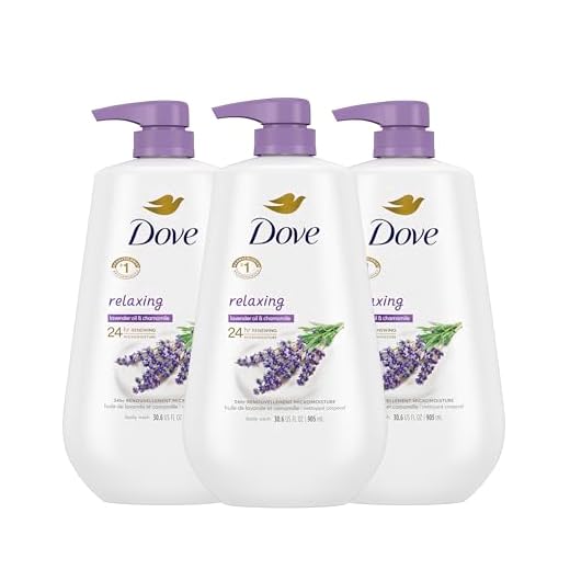 Dove Body Wash with Pump Relaxing Lavender Oil & Chamomile 3 Count for Renewed, Healthy-Looking Skin Gentle Skin Cleanser with 24hr Renewing MicroMoisture 30.6 oz