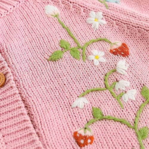 Image of Simplee kids Baby Sweater Toddler Girls Cardigan Sweater Embroidered Strawberry Knit Sweater
