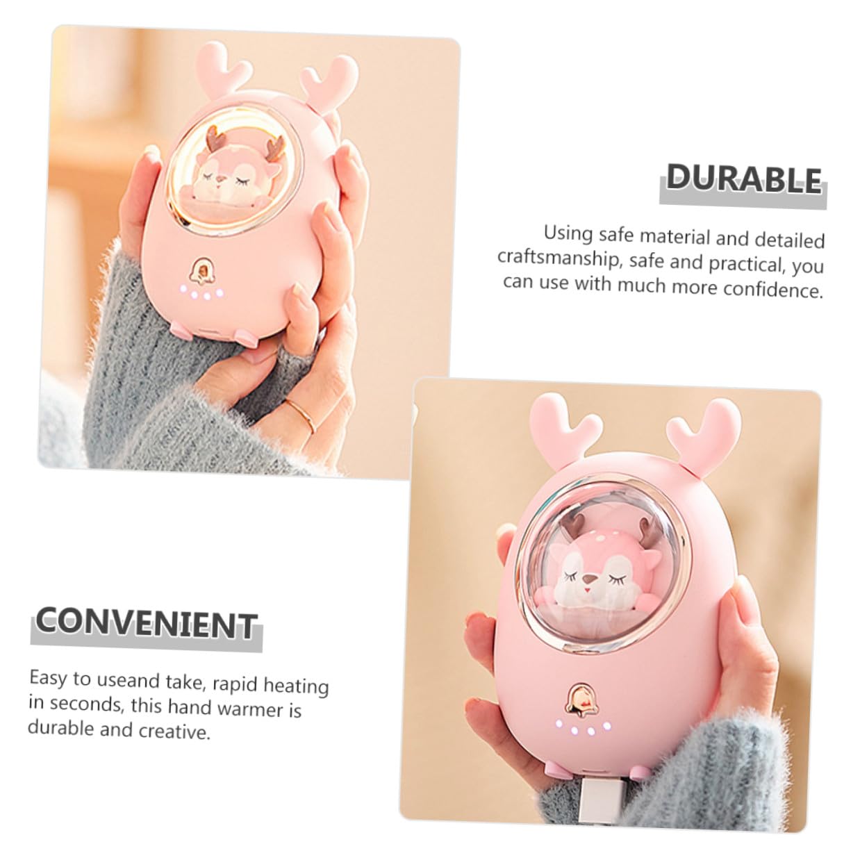 Chauffe-Mains USB Rechargeable Portable Motifs Animaux Mini Chauffe-Mains Électrique Lumineux Batterie Externe D’Hiver Compact et Léger pour Camping et Randonnée