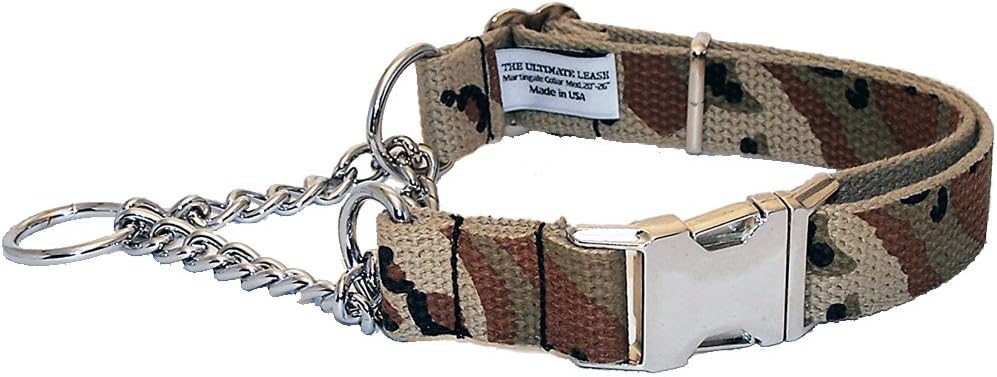 The Ultimate Leash Martingale Training Collar for Dogs Desert Storm Camouflage | Adjustable, Premium, Heavy Duty, Durable, Strong | No Pull Dog Walking | Made in The USA (Medium 20”-26)