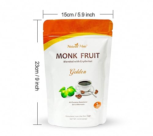 Miniatura 8 de Natural Mate Edulcorante de fruta de monje con eritritol  Dorado (16 onzas1 libra, 1 paquete)  Sustituto de azúcar natural granular  Reemplazo de