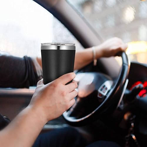 Miniatura 5 de VEGOND Vaso de acero inoxidable de 12 onzas con aislamiento al vacío de doble pared con tapa y pajita, reutilizable, color negro, paquete de 6