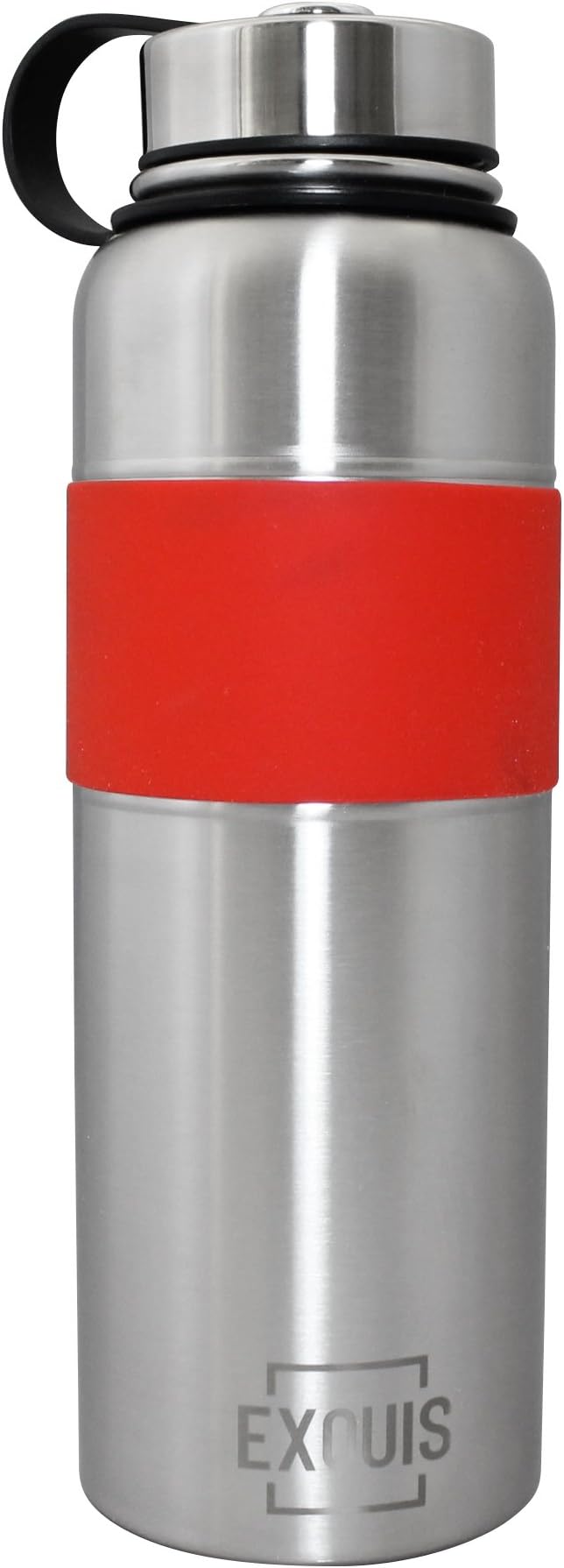 EXQUIS Insulated double Wall Stainless Steel Vacuum Sealed Flask Water Bottle with Silicone Sleeve, 40oz, Red