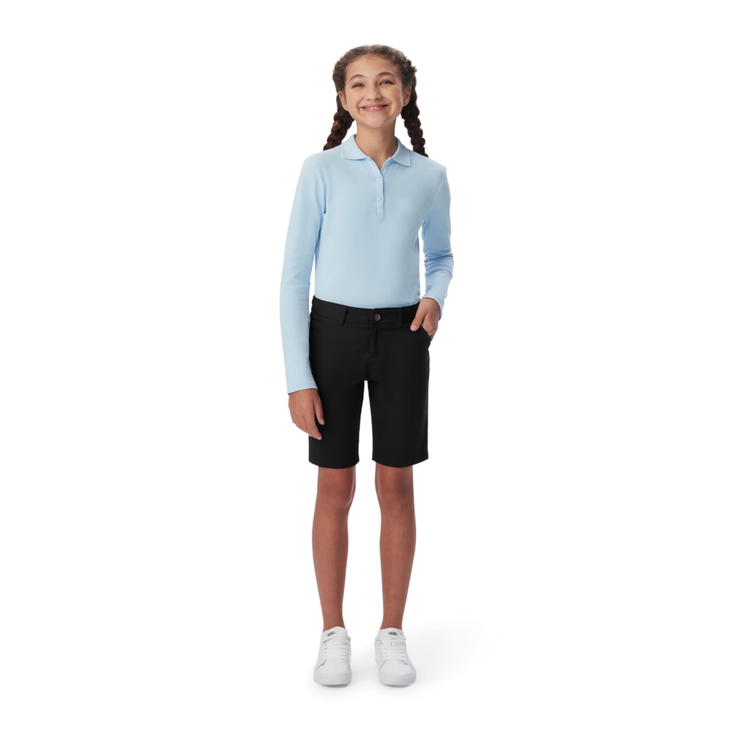 French Toast Girls' Adjustable Waist Stretch Twill Bermuda Short (Standard & Plus), School Uniform Black, 14