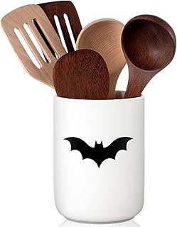 12 Halloween Kitchen Decor Ideas for Fun Seasonal Touches 77 Sawysine Gothic Bat Ceramic Utensil Holder Halloween Kitchen Crock Stora...