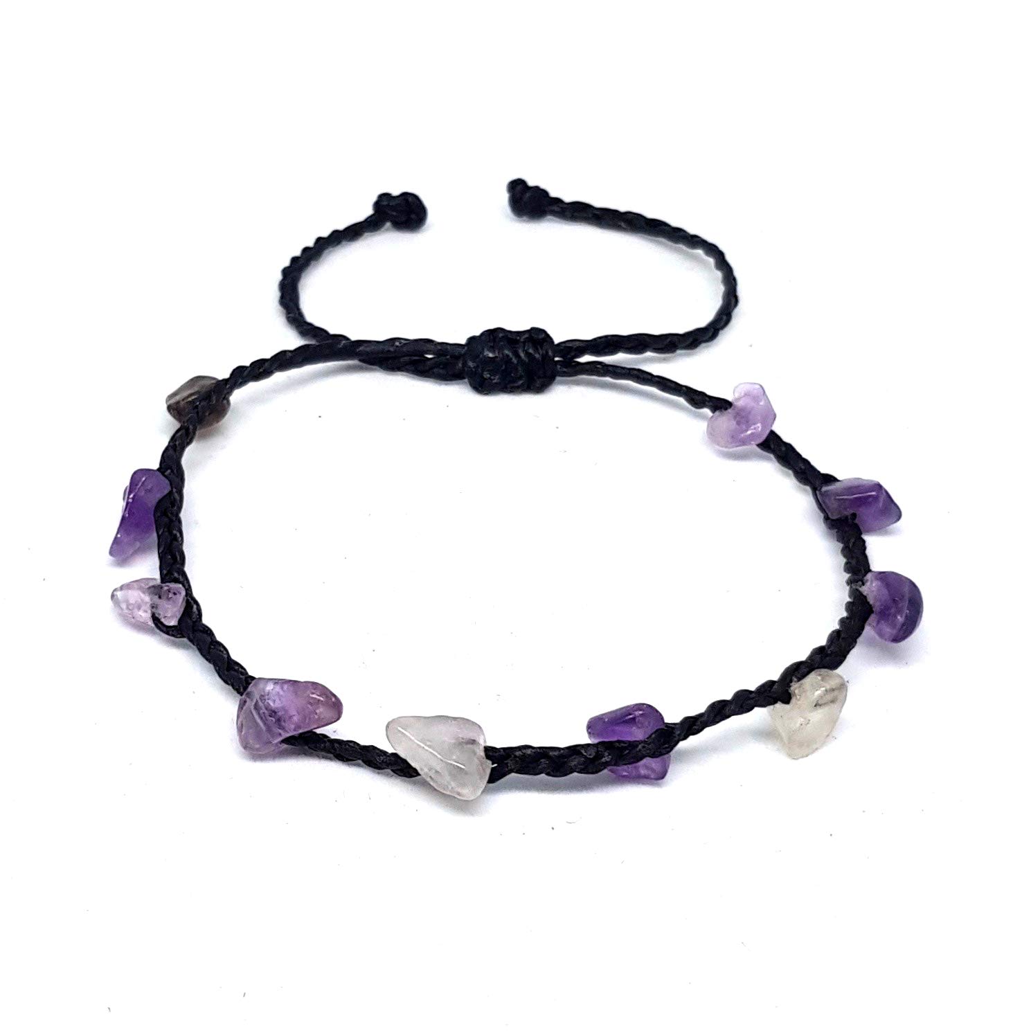 Handmade Gemstone Beaded Woven Bracelet | Stone Healing, Chakra, Protection, Energy Wristband | Semi-Precious Stone | Adjustable Size Unisex for Men and Women (Purple Shard)
