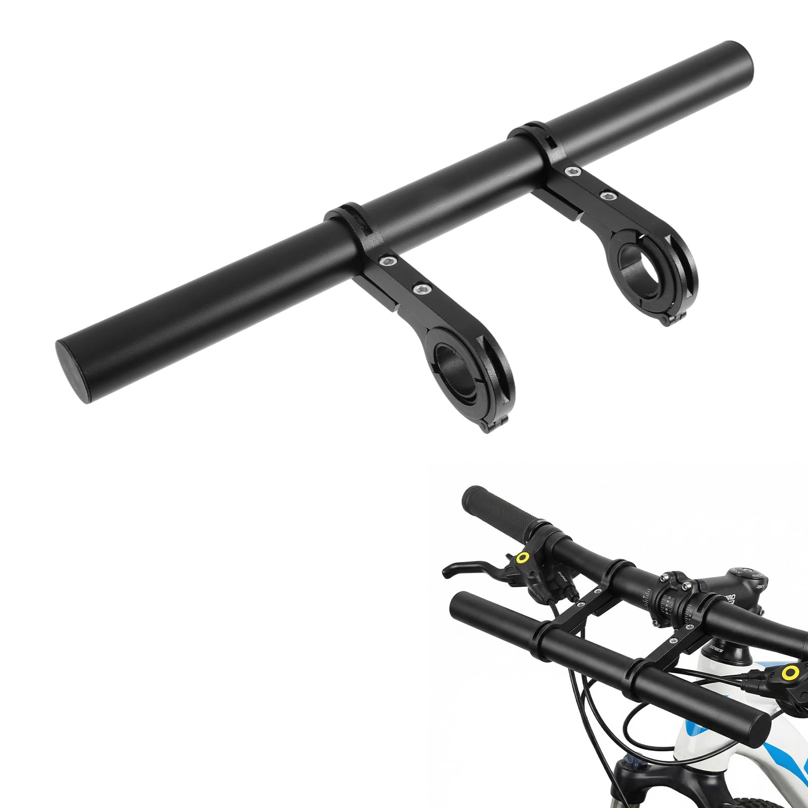 Przedłużenie kierownicy rowerowej, 20 cm, bardzo długie przedłużacze kierownicy ze stopu aluminium, z podwójnym zaciskiem, podstawa montażowa, pasuje do kierownicy 0,79-3 cm, do roweru elektrycznego