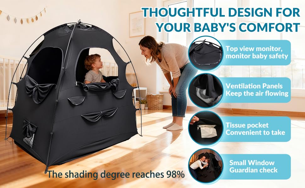 Image of Baby Blackout Tent for Portable Crib Tent Travel for Kids Toddlers | Baby Blackout Tent for Portable Crib Canopy Travel Blackout Tent for Kids Babies and Toddlers