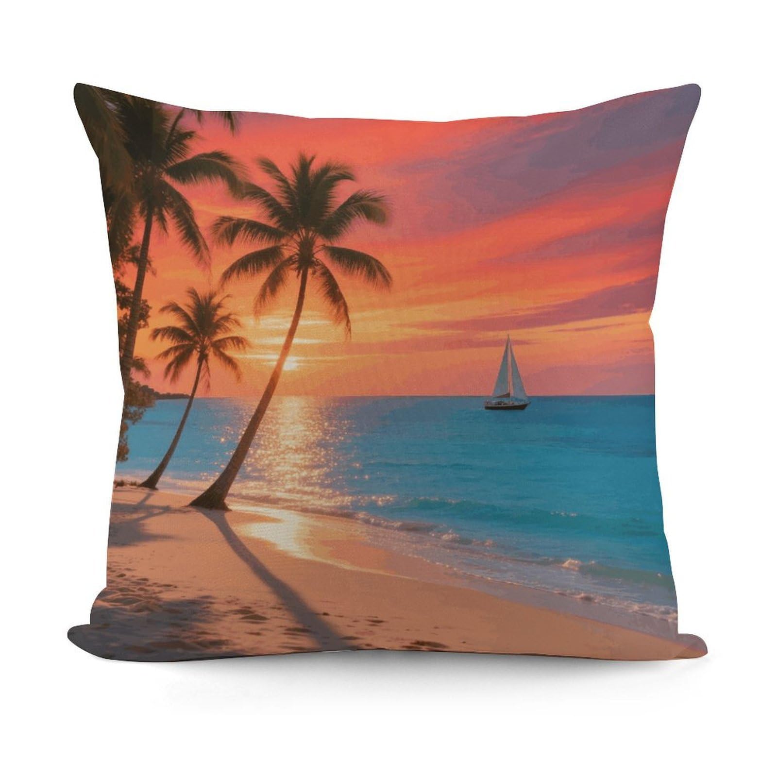 VstaDank Sunset Coconut Tree Throw Pillow Covers Fade-Resistant Removable Pillowcase Square Cushion Case Cozy Pillow Case Breathable Pillow Protector Soft Pillow Shams 18"x18"