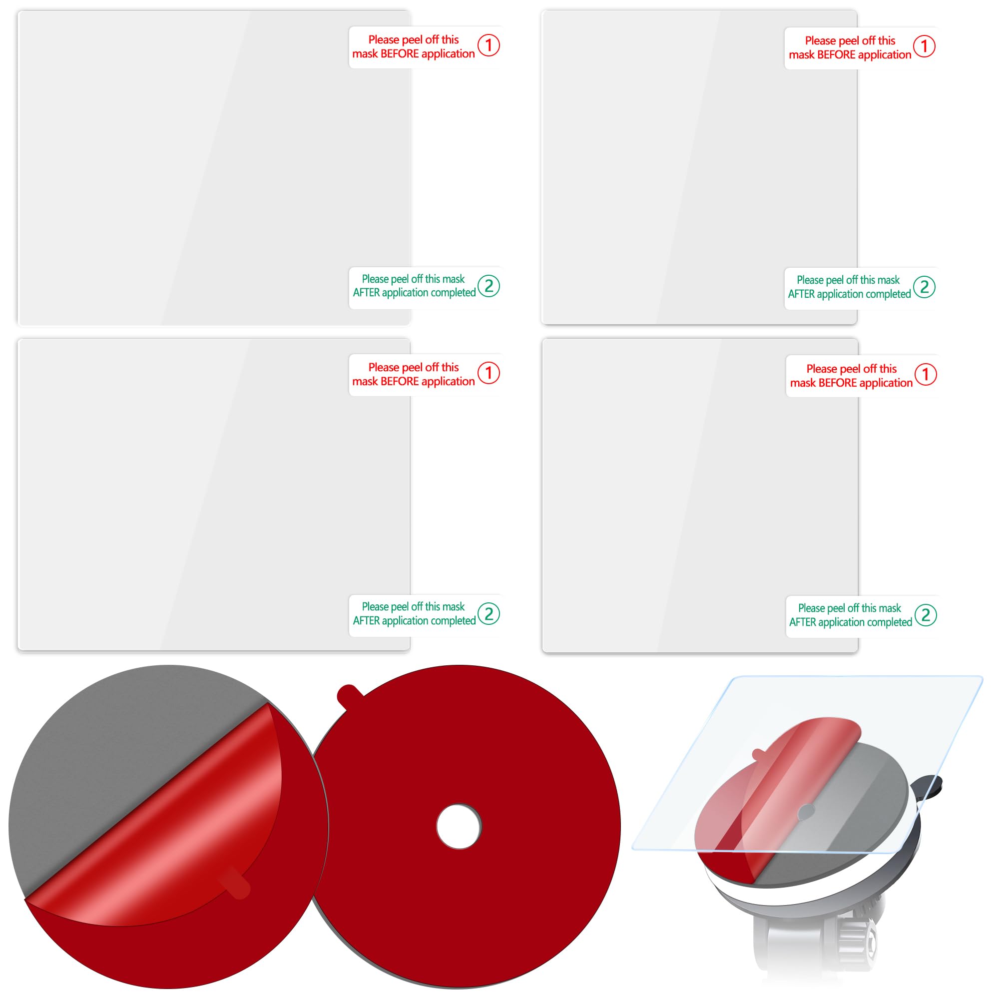 Square Windshield Electrostatic Film for Mounting Radar,Round Windshield Adhesive for Mounting Dash Cam Suction Cup,Durable and Reusable Radar Detector Mounting kit