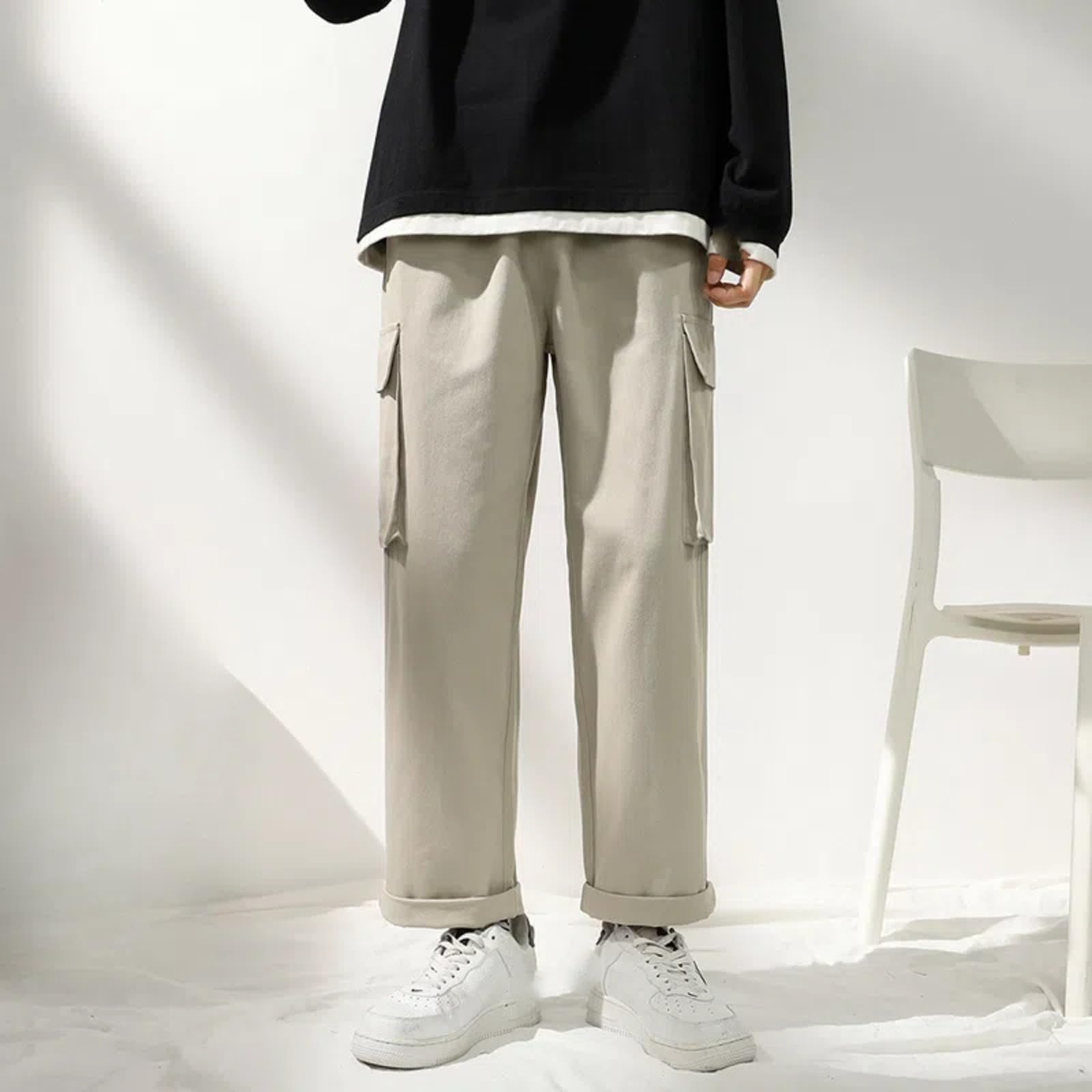 Tuta Sciolta Stile Coreano per Gli Uomini Casual Estivi Dritti Pantaloni a Gamba Larga