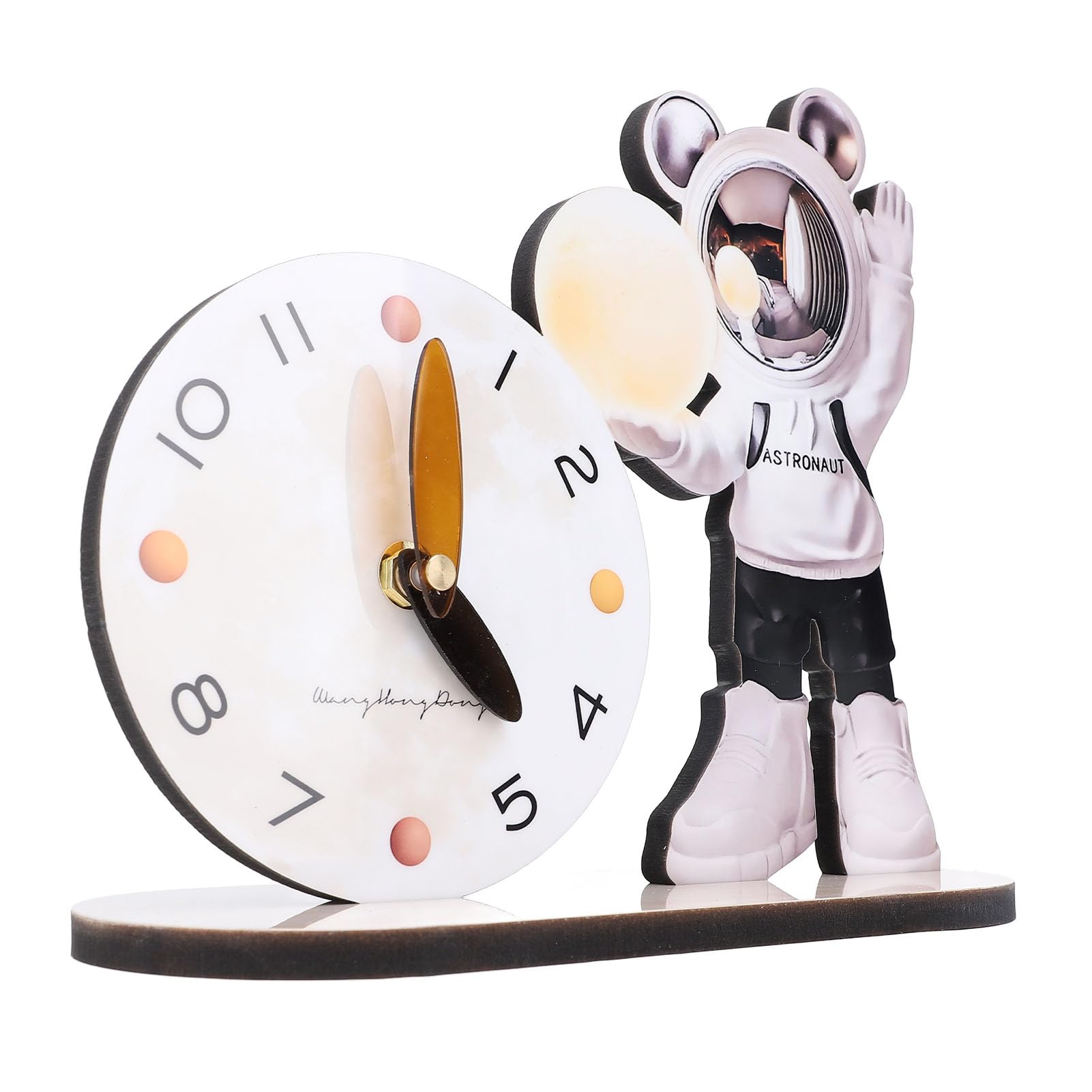Jelquix Space Man Desk Clock, Desktop Clock Decor, Silent Movement for Office, Bedroom, Study & Kids Room Decor