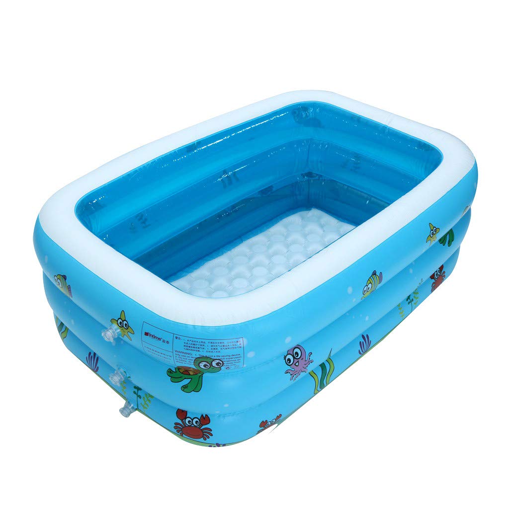 Portable Children Inflatable Swimming Blow Up Pool, Large Kids Baby Inflatable Rectangular Summer Water Play Fun Bathtub with Inflatable Soft Floor for Outdoor Beach Summer Parties (S)