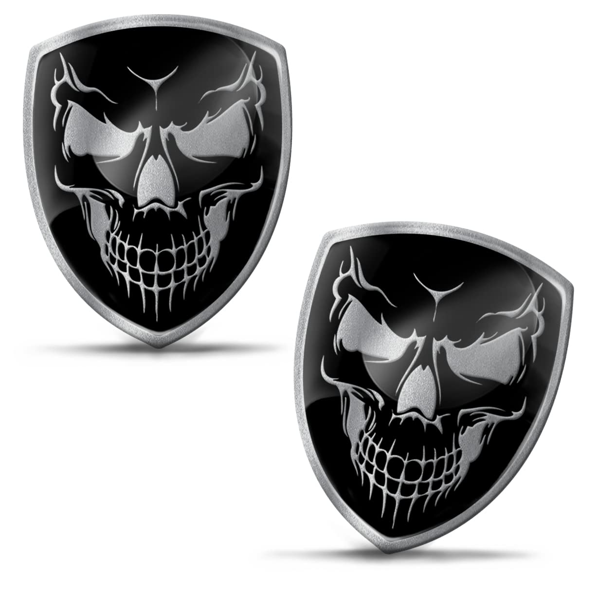 2 x 3D Gel Silicone Skull Silver Stickers Car Motorcycle Bicycle Window Phone Laptop PC Tablet Door KS 123