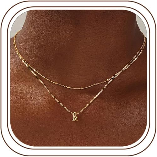 Yoosteel Layered Initial Necklaces for Women Trendy - 14K Gold-Plated Layering Letter A-Z Initial Necklace Stack Birthday Gifts for Women Teen Girls Jewelry