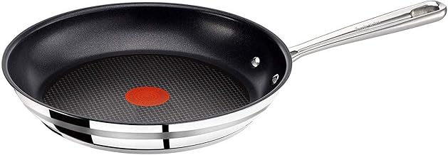 Jamie Oliver by Tefal Brushed Stainless Steel Frying Pan, Non Stick Non Toxic Frying Pan, Jamie Oliver Stainless Steel Frying Pan with Prometal Nonstick, 28cm, Silver, induction