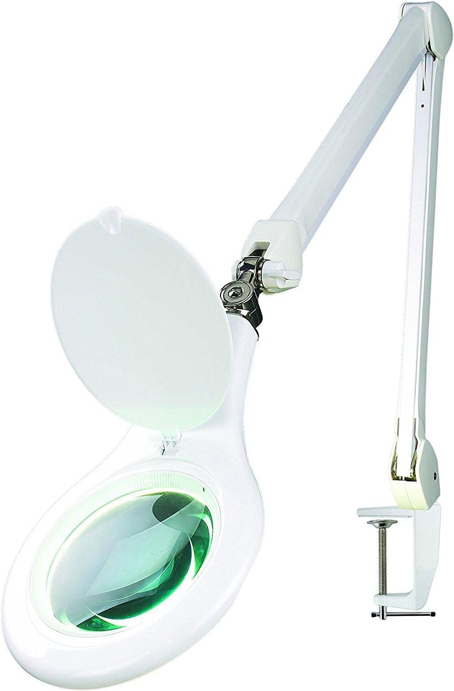 Desk Clamp-Mount 5X LED Magnifier Lamp Spring-Arm Magnifying Light Adjustable Arm 5" Lens for Beauty Salon Tattoo Facial Reading