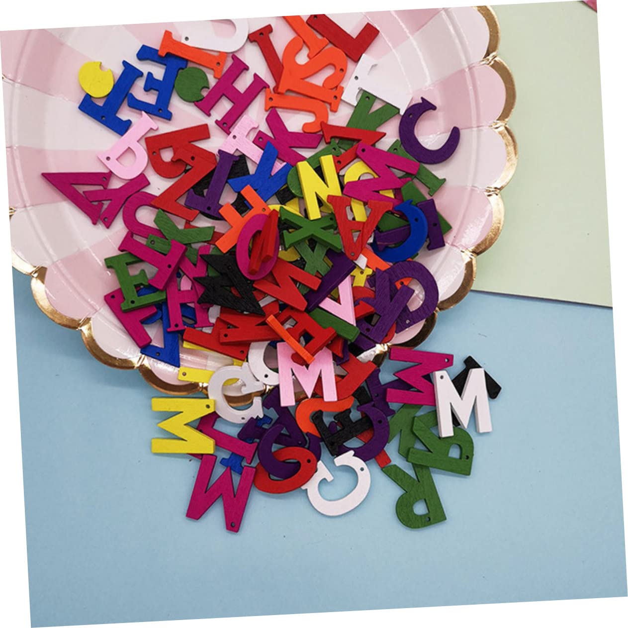 Toyvian Wooden Letters for Crafts 200pcs Letter Shape Wooden Slices Decorative Ornaments DIY Home Decor