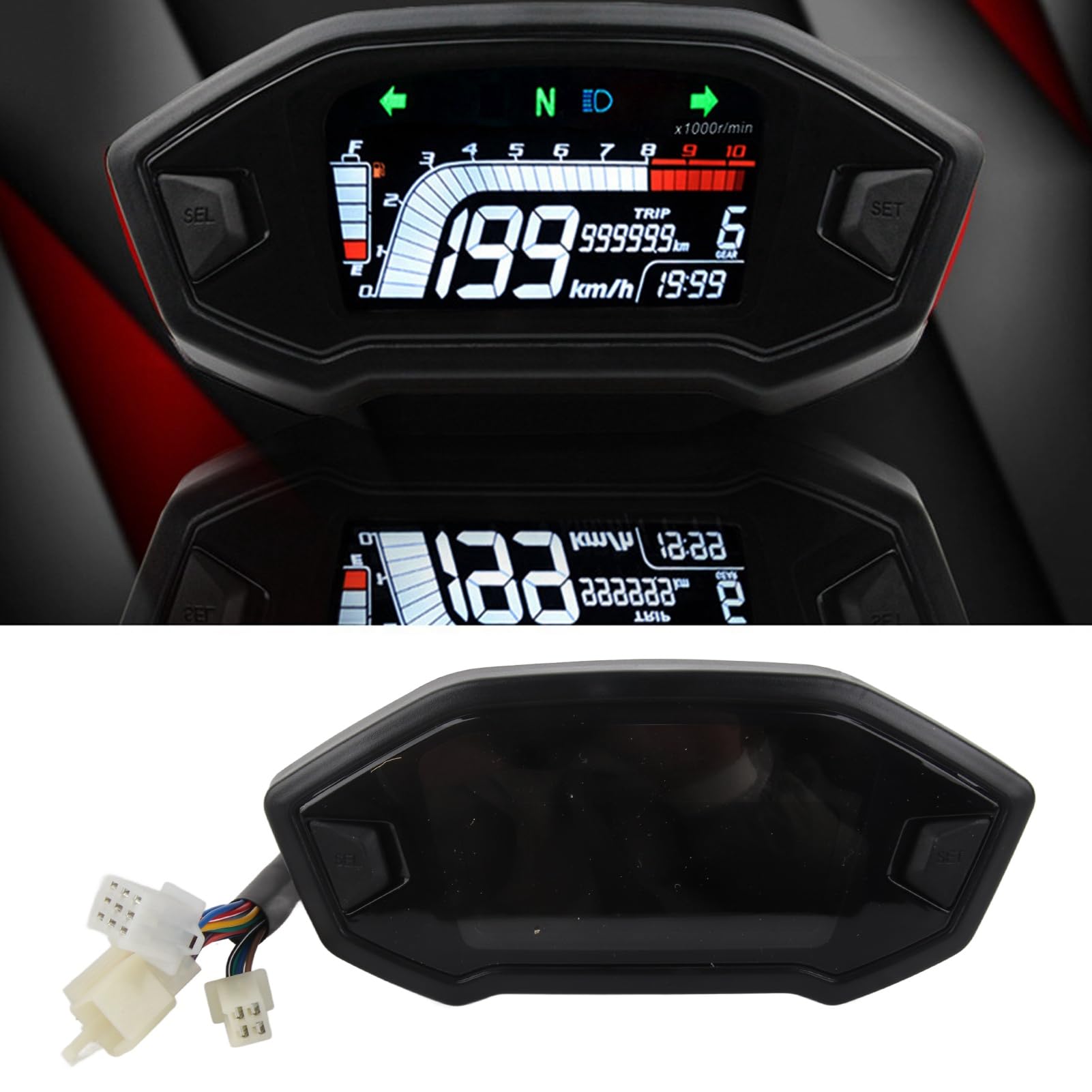 Tyenaza Quadro Strumenti Moto, Display Digitale LCD Contachilometri Contachilometri Multifunzionale Contagiri per Moto