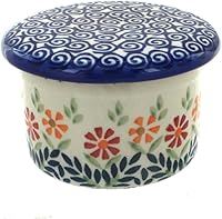 Vista 6 de Blue Rose Polish Pottery - Mantequillera francesa de puntos pequeños azules, se adapta a 1 barra, plato de mantequilla para organización