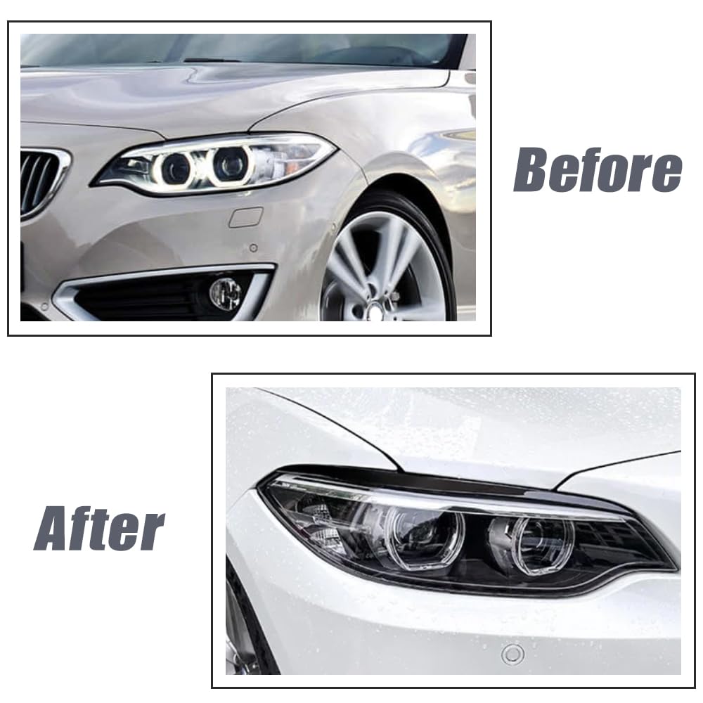 Coperture per fari auto, sopracciglia per fari lucide nere, 2 pezzi di coperture per sopracciglia e palpebre compatibili con BMW Serie 2 F22 F23 2015-2019