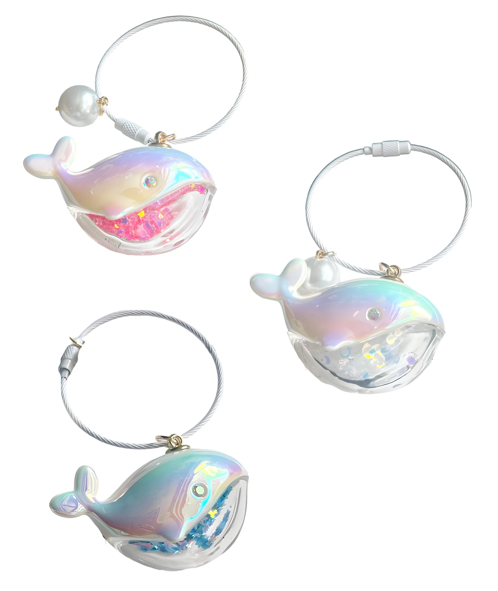 3PCS Keychain Set, Cute Keychains for Keys and Backpacks, Dolphin Keychain in White Pink Blue, Good Gift for Young Adults and Accessory Lovers, Compact and Portable, 6x2x3 cm-image-18