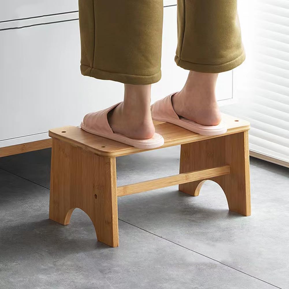 Toilettenhocker aus Holz, hochwertiger Bambus-Toilettenhocker, langlebiger hockender Toilettenhocker, Kniebeugen-Fußstütze, 17,8 cm Höhe, Holz-Tritthocker für Kinder und Erwachsene