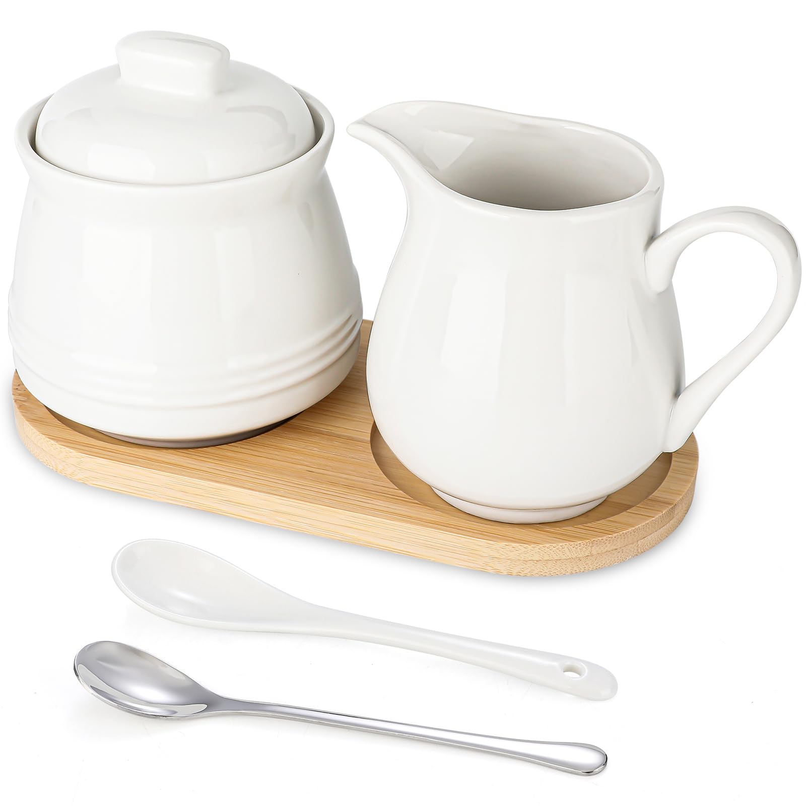zeeooil Sugar Bowl with Lid and Spoon Set (White 1 + 1)