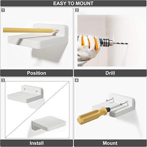 Vista 8 de SRIWATANA Small Floating Shelves Wall Mounted, Wood Shelf for Decoration and Storage Set of 4, Mini Display Shelf for Bedroom, Bathroom, Kitchen