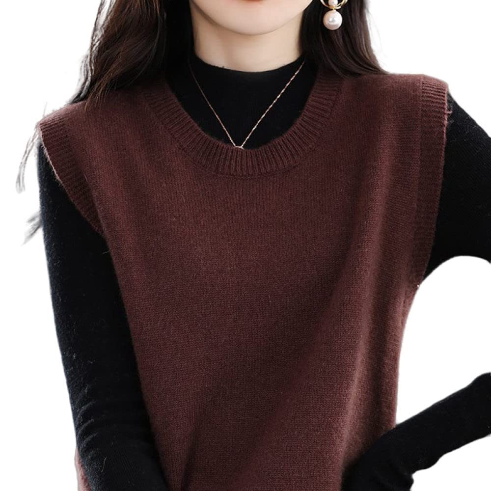 OZEO Strick Pullunder,Einfache Damen Pullover Weste Dunkelbraun Rundhals Feinstrick Weste Ärmellos Einfarbig Pullover Lässig Streetwear Weste Tanktops Für Damen Mädchen,L