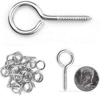 20pack 2.0Inch M4 Screw Eye Hook Wood Screws Metal Hook T316 Stainless Steel for Wood Securing Cable Wire Terminal Ring Eyelet Stand Self Tapping Eye Bolt Indoor Outdoor CN22 HN1