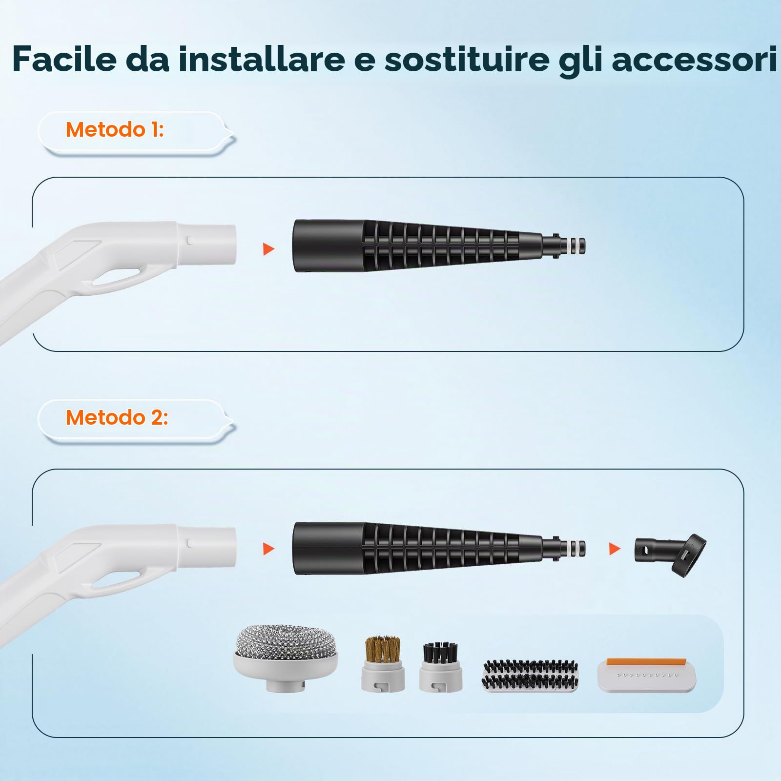 Pulitore a Vapore Portatile 2000 W, 6 Spazzole, Serbatoio 2.5 L, Pulitore a Vapore 3 Bar, con 3 Velocità Regolabili, per la casa multiuso, per finestre, cappe, tessuti