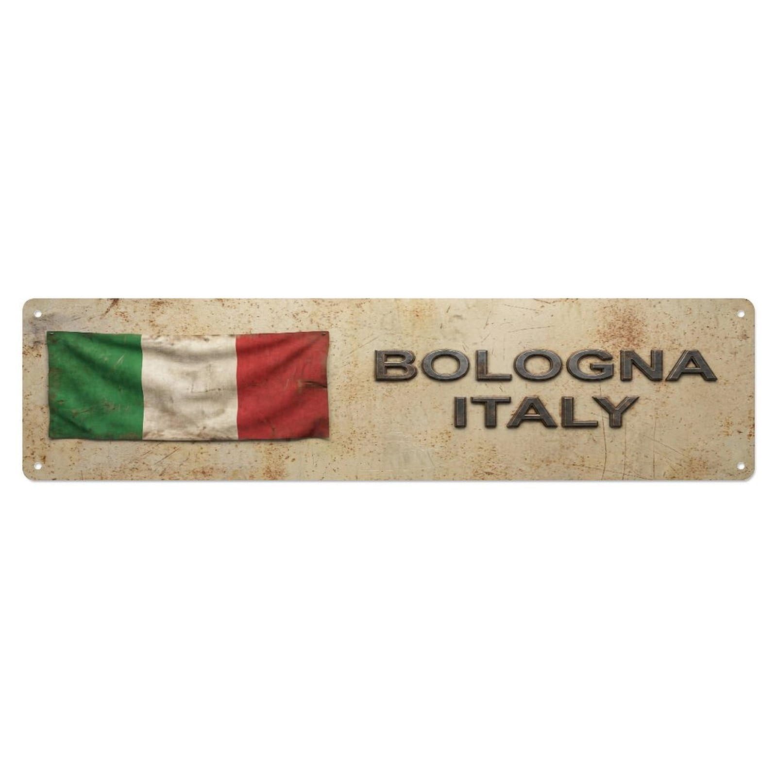 Metal Tin Sign Vintage Bologna Italy Flag Decor Rustic Travel