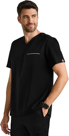 Healing Hands Spencer Scrubs for Men V-Neck Relaxed Fit 360 Stretch | 1 Pocket, Moisture-Wicking Fabric, Recycled Fiber Blend, Knit Neckline Trim, Reflective Pocket Detail, Side Slits, Easy-Care
