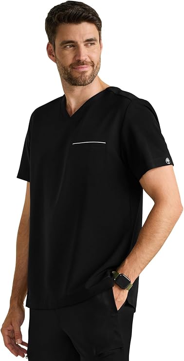 Healing Hands Spencer Scrubs for Men V-Neck Relaxed Fit 360 Stretch | 1 Pocket, Moisture-Wicking Fabric, Recycled Fiber Blend, Knit Neckline Trim, Reflective Pocket Detail, Side Slits, Easy-Care