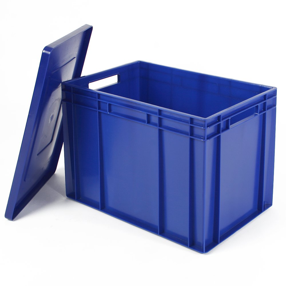 BRB Stapelbehälter mit Deckel, Industriequalität, Euro-Maß LxBxH 600x400x420 mm, 83 Liter, lebensmittelecht (blau)