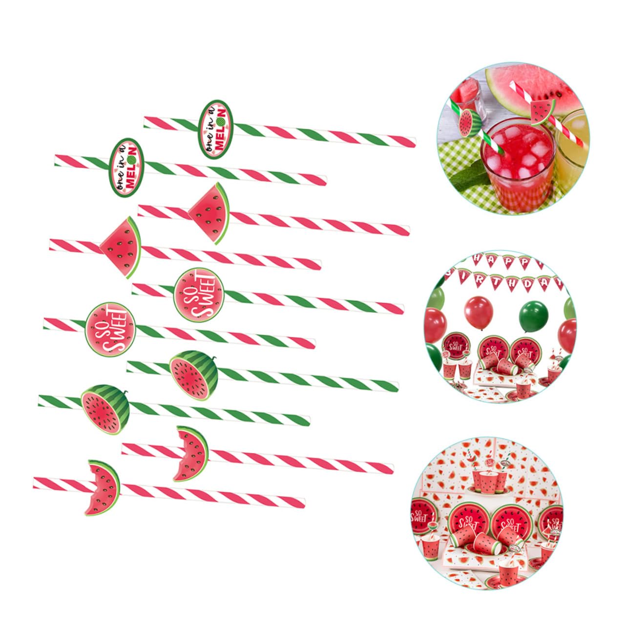 GLEAVI 4 Sets Cocktail-strohhalme Mit Wassermelonenmuster Im Hawaii-stil Wiederverwendbare Papier-saftstrohhalme Für Erwachsene Jungen Und Mädchen 40 Stück * 4