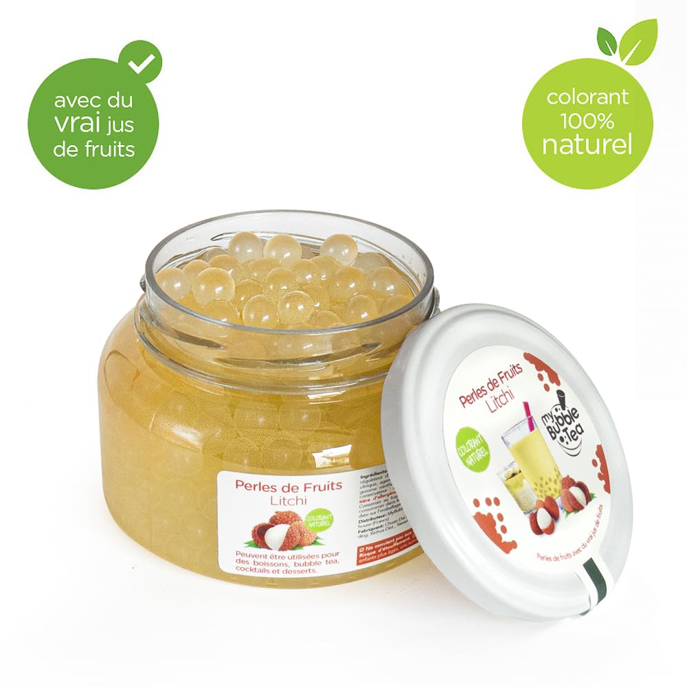 KIT BUBBLE TEA LITCHI - 8 Boissons - Sans colorant artificiel - Vegan et sans gluten - 8 pailles offertes