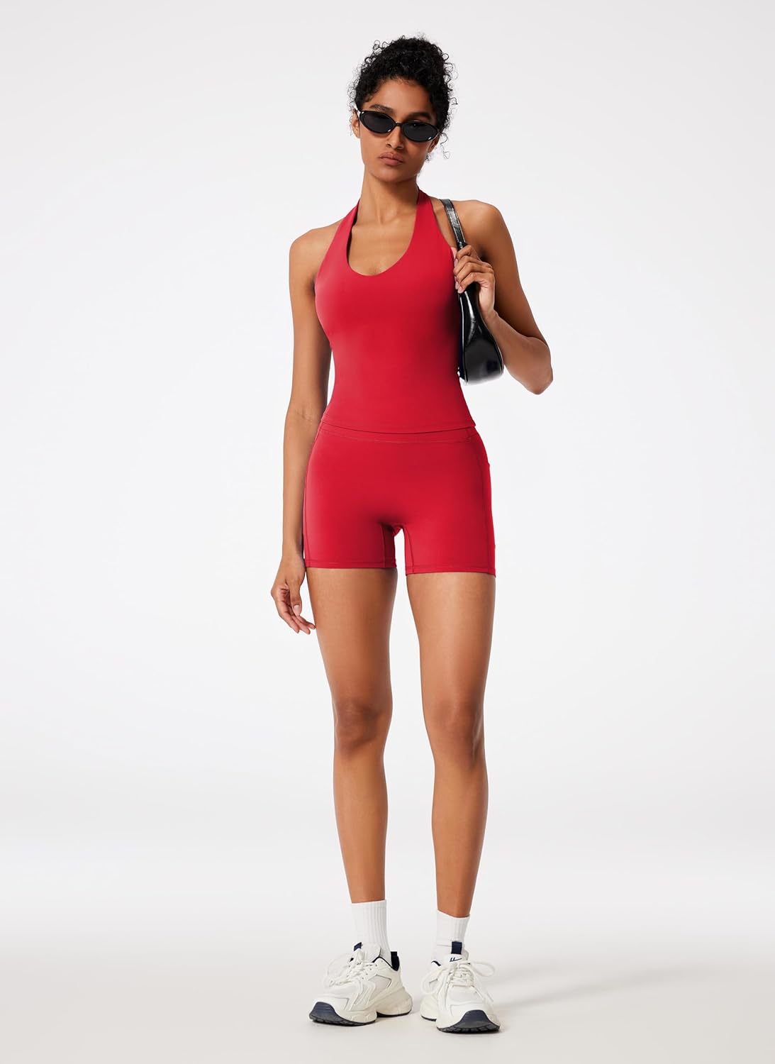 RXRXCOCO Halter Workout Sets for Women 2 Piece V Neck Tank Tops Hidden Scrunch Booty Shorts Gym Outfits with Pockets - Image 6