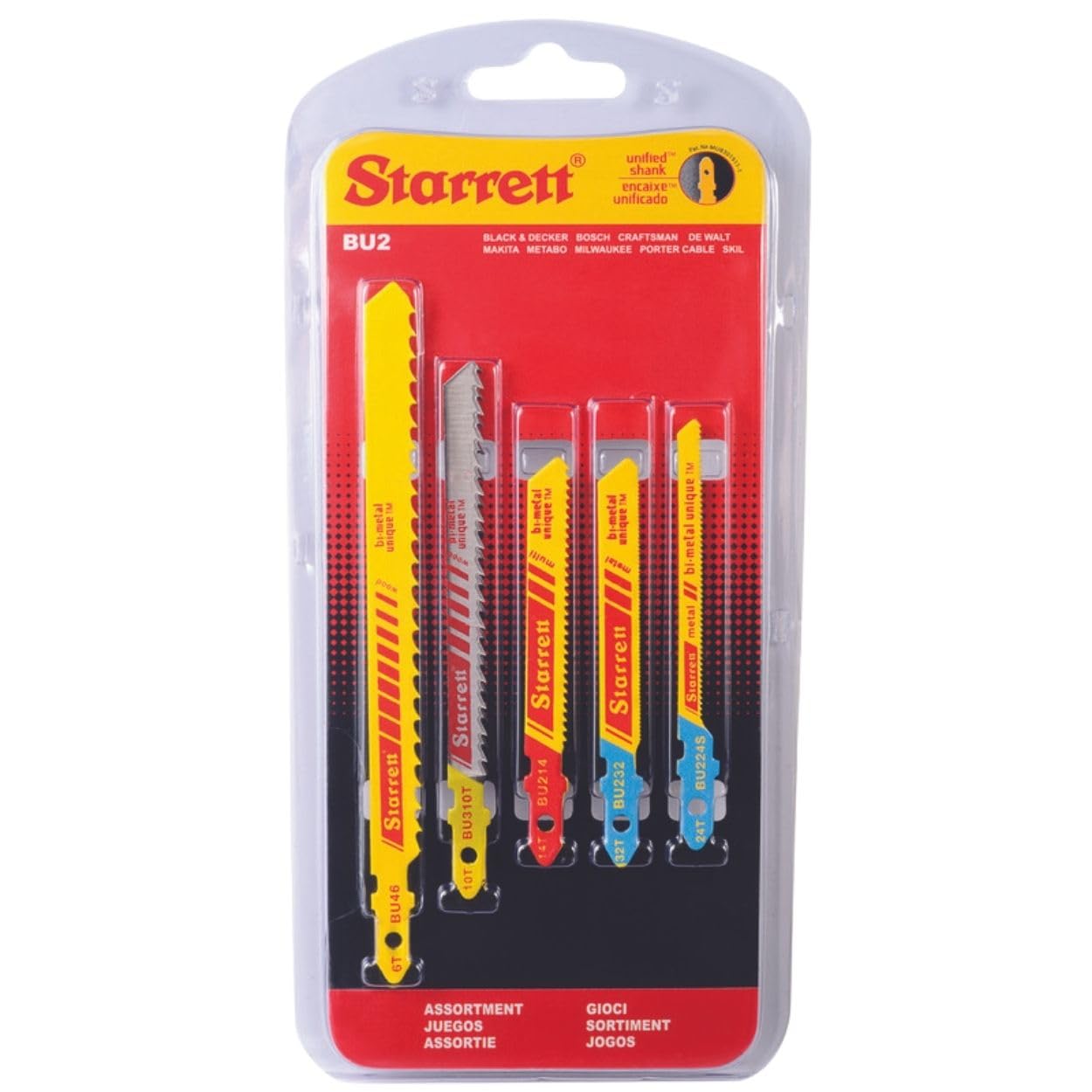 Starrett Bi-Metal Unique Unified Shank Jig Saw Blade Kit - Ideal for Professionals and Do-It-Yourselfers - Includes BU36, BU46, BU38, BU310T and BU214S - BU1