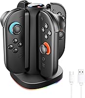 Vista 1 de Charging Dock for Nintendo Switch 2 Joycon - 4 in 1 Magnetic Charger Fast Controller Charging Station with RGB Lights, 3.3FT Charging Cable