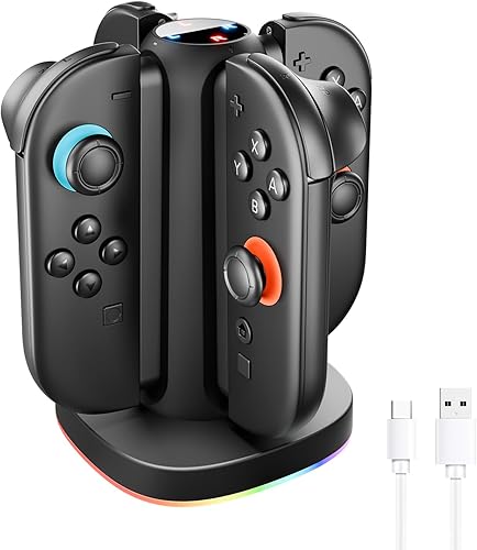 Charging Dock for Nintendo Switch 2 Joycon - 4 in 1 Magnetic Charger Fast Controller Charging Station with RGB Lights, 3.3FT Charging Cable,