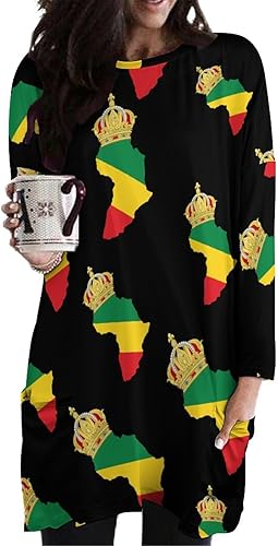 Miniatura 3 de African American Pride Mini T Shirt Dresses Oversized Sweatshirt for Women Long Sleeve Crewneck Tops Blouses