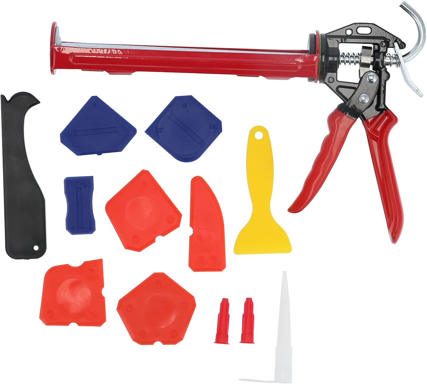 Caulk Gunwith Multifunction Grout Scraper Caulking Gun Tool Kit with Multifunction Grout Scraper, Hand Silicone Cartridges DIY Set