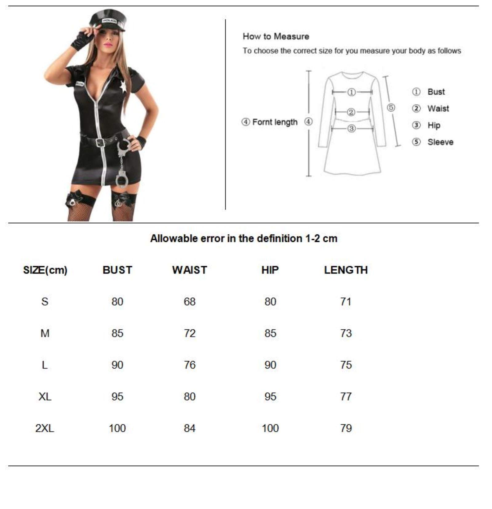 Sexy Donna poliziotta Ufficiale poliziotte Vestito Nero Cerniera Raso Donne della Polizia Costume Cosplay Sexy