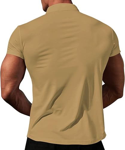 Miniatura 3 de LOGEEYAR Camisa polo de manga corta con cuello en V y cremallera corta para hombre