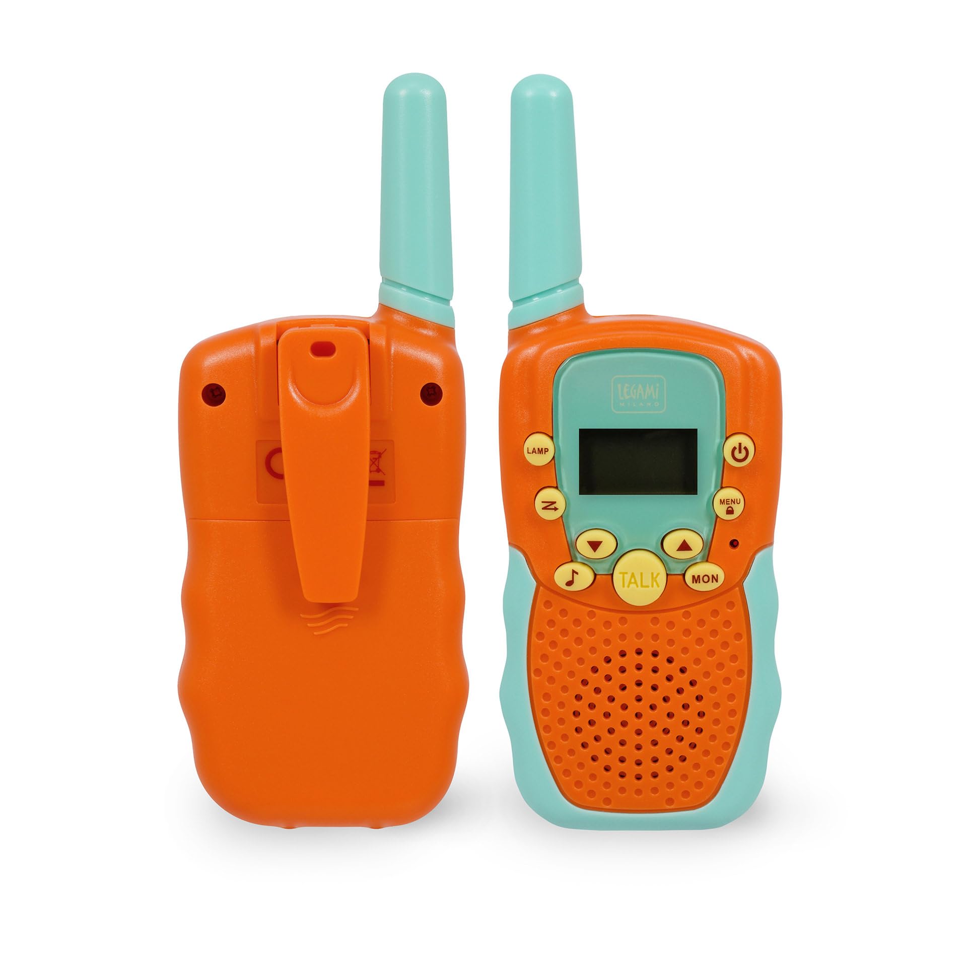 Legami - Set di 2 Walkie Talkie, Ricetrasmittenti con 8 Canali, Trasmettono fino a 3-5 km in Spazio Aperto, Volume Regolabile, Radio per Comunicare a Distanza, Ideal Regalo, 4 x 14 x 2 cm
