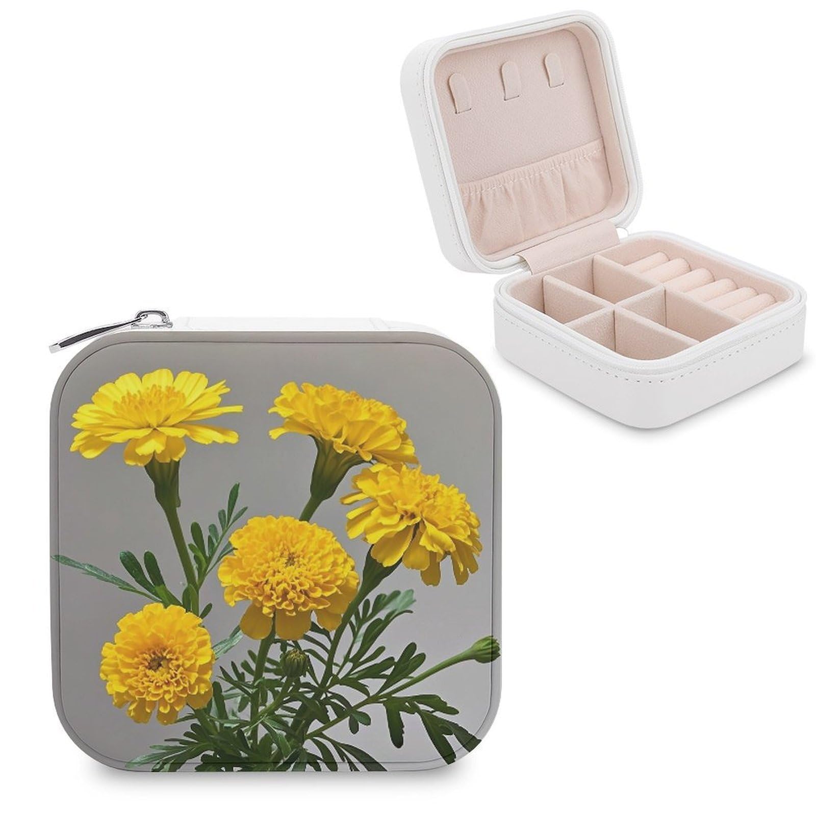 FekiLoot Marigold Travel Jewelry Box Small Jewelry Organizer Storage Case Portable PU Leather Mini Jewellry Travel Case Necklace Ring Storage Organizer Gift for Women