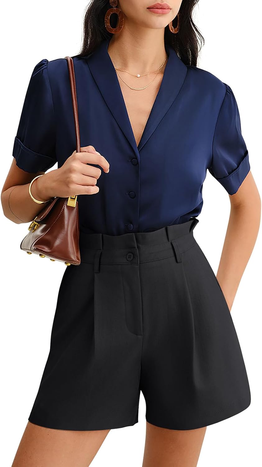 NIMIN Dressy Shorts for Women High Waisted Work Shorts 2026 Summer Wide Leg Business Casual Pleated Shorts with Pockets - Image 3