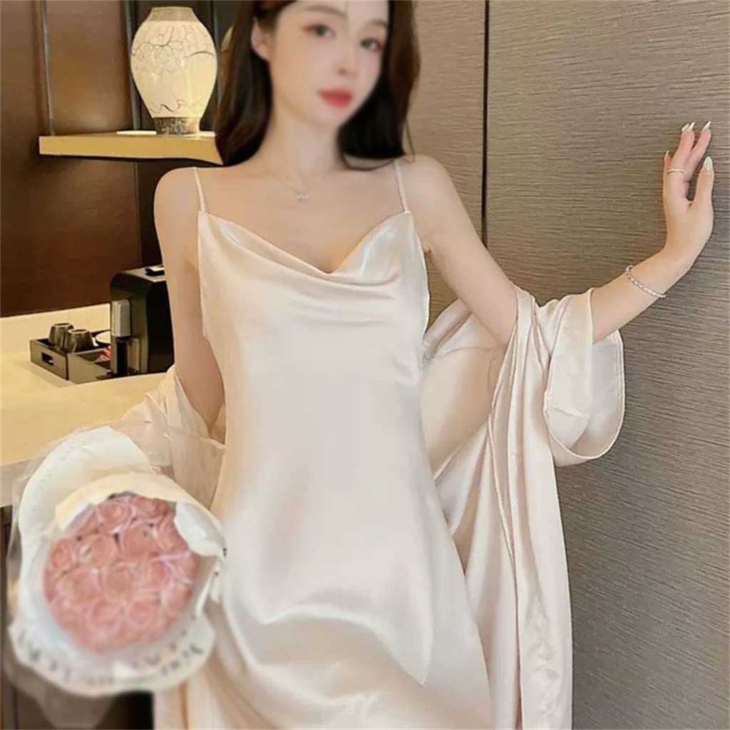 RWRAPS Pijamas sexys para Mujer, Conjunto de Pijamas con Tirantes, Cuello oscilante de Seda, Ropa para el hogar (D Grande)